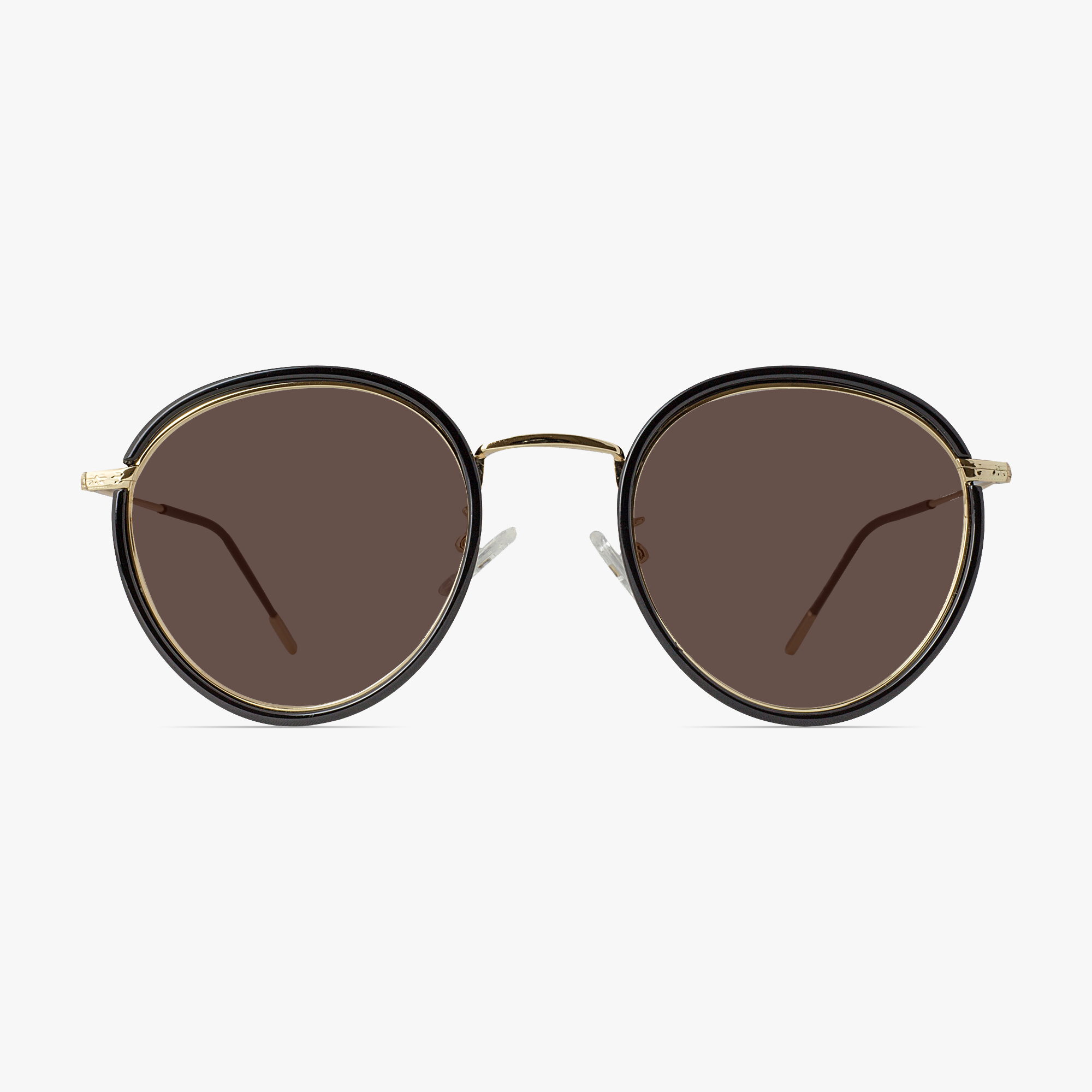 March Round Gold Sunglasses with Black Overlay for Men or Women from Framesfoundry - Front View
