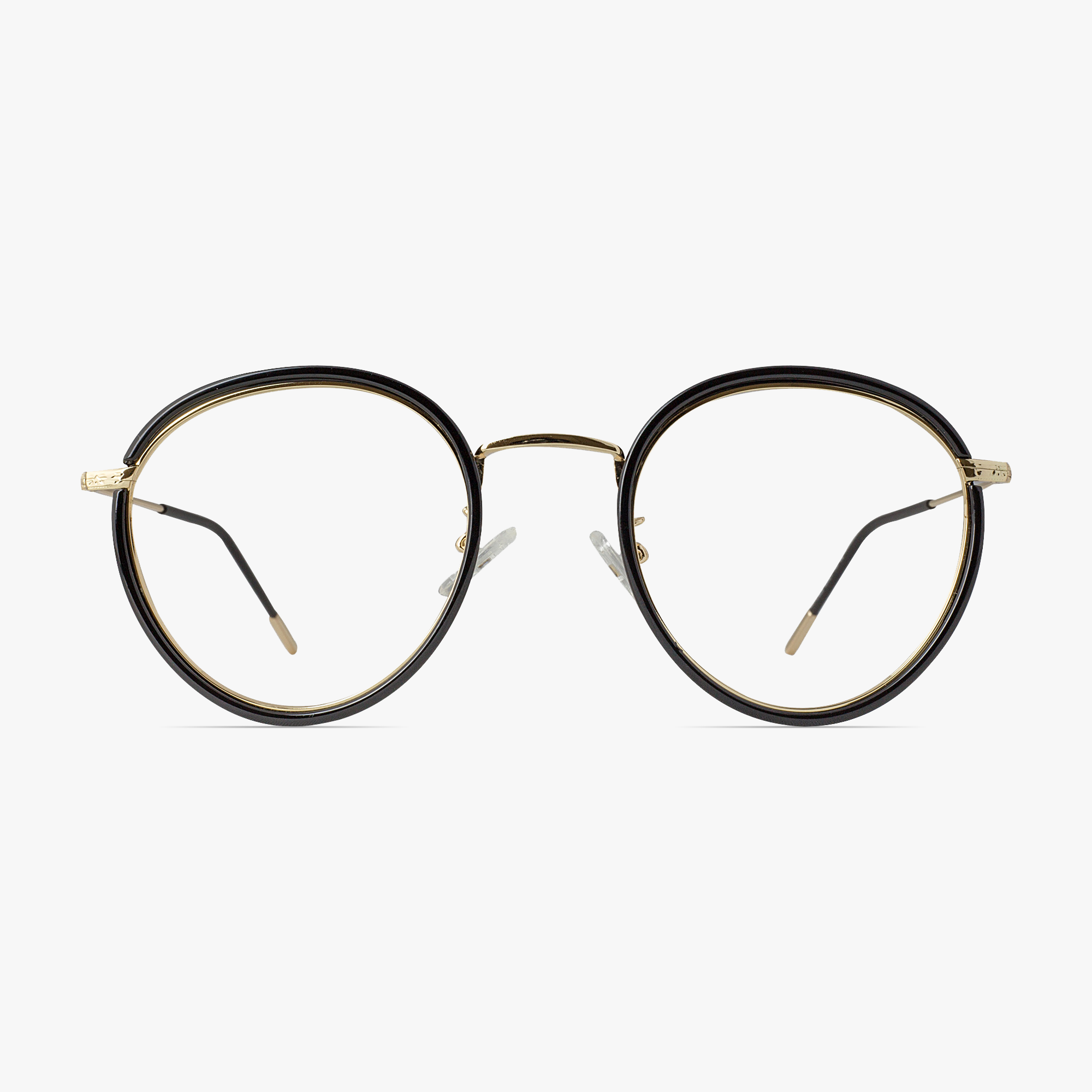 March Round Gold Glasses with Black Overlay for Men or Women from Framesfoundry - Front View