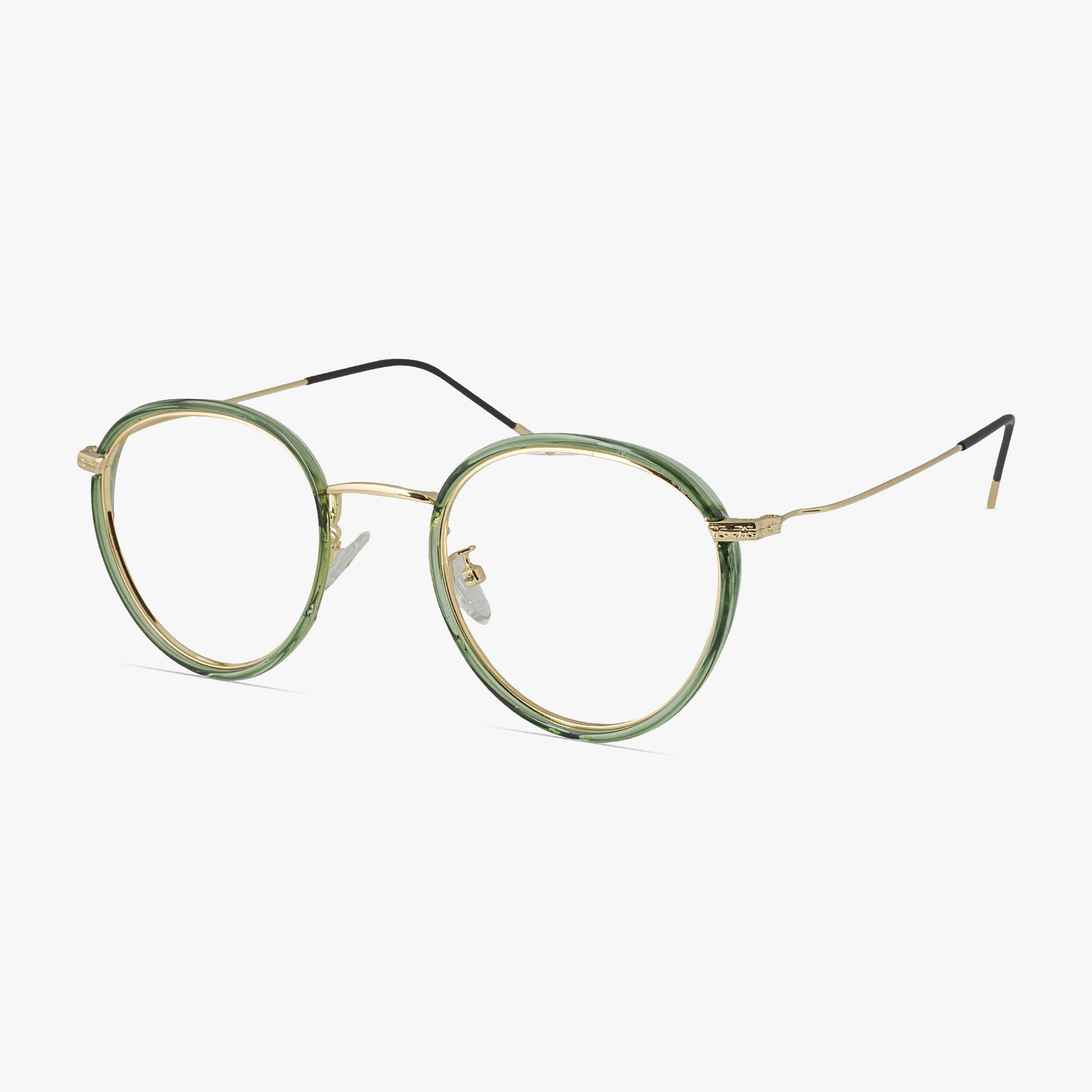 March Round Gold Metal Glasses with Green Overlay for Men and Women from Framesfoundry - Angle View