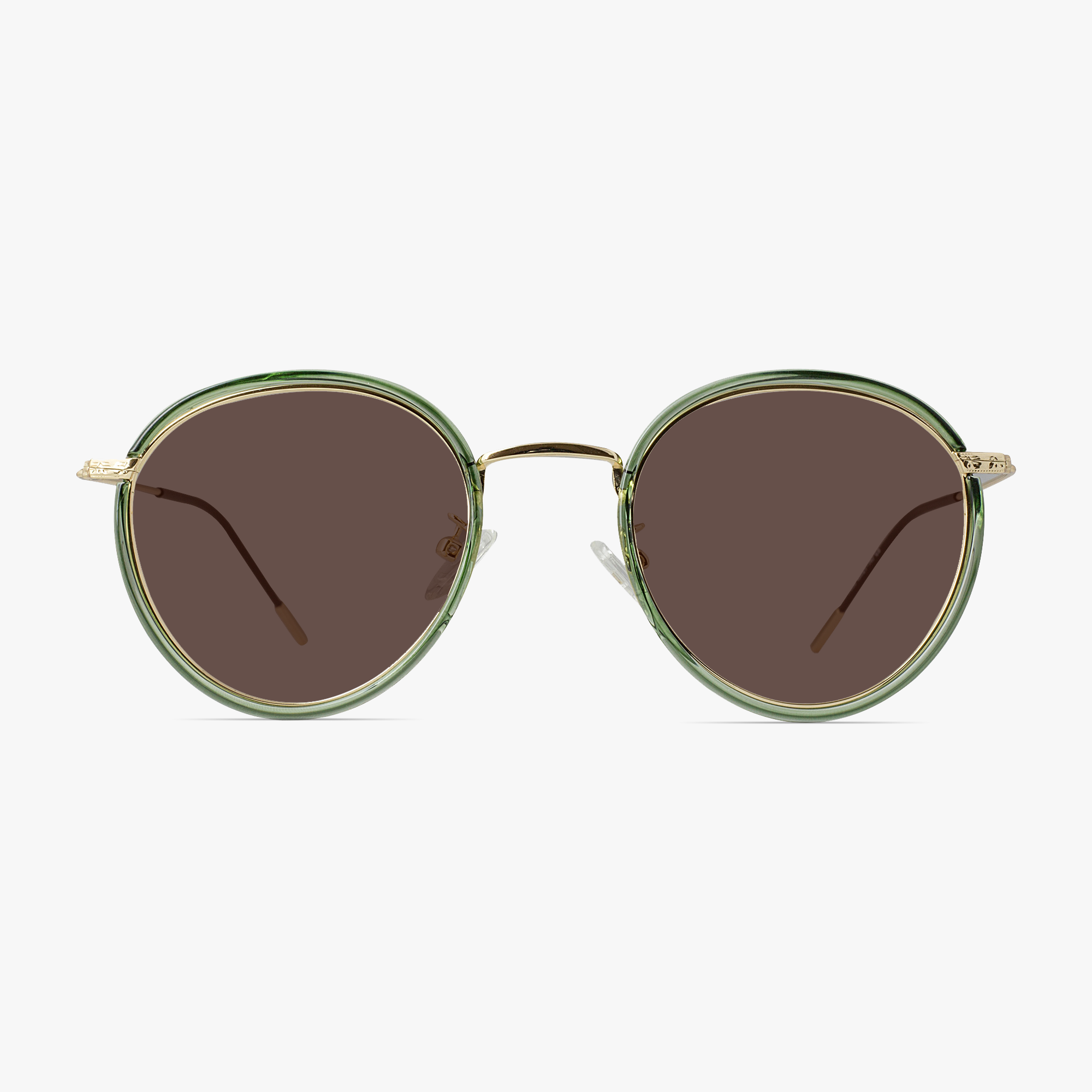 March Round Gold Metal Sunglasses with Green Overlay for Men and Women from Framesfoundry - Front View