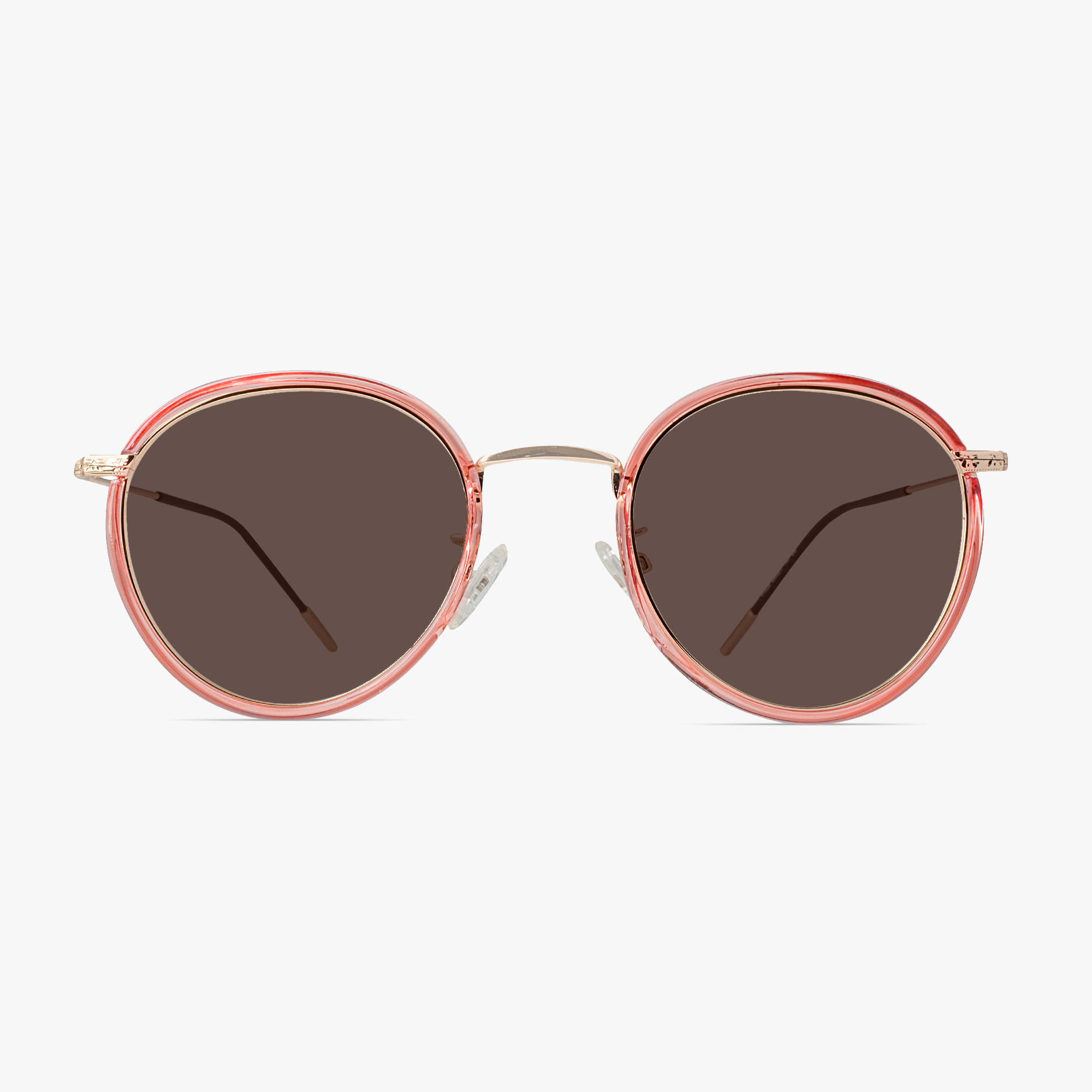 March Round Gold Sunglasses with Pink Overlay for Men and Women from Framesfoundry - Front View