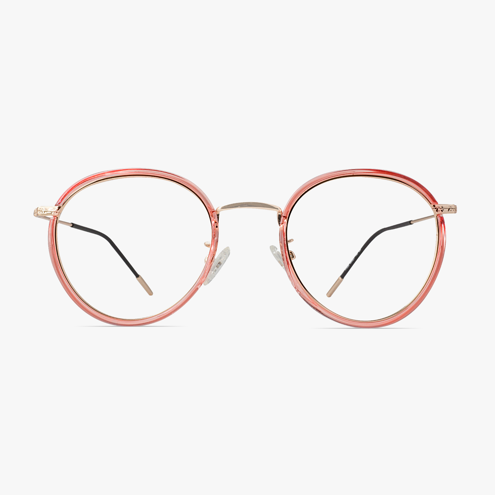 March Round Gold Glasses with Pink Overlay for Men and Women from Framesfoundry - Front View