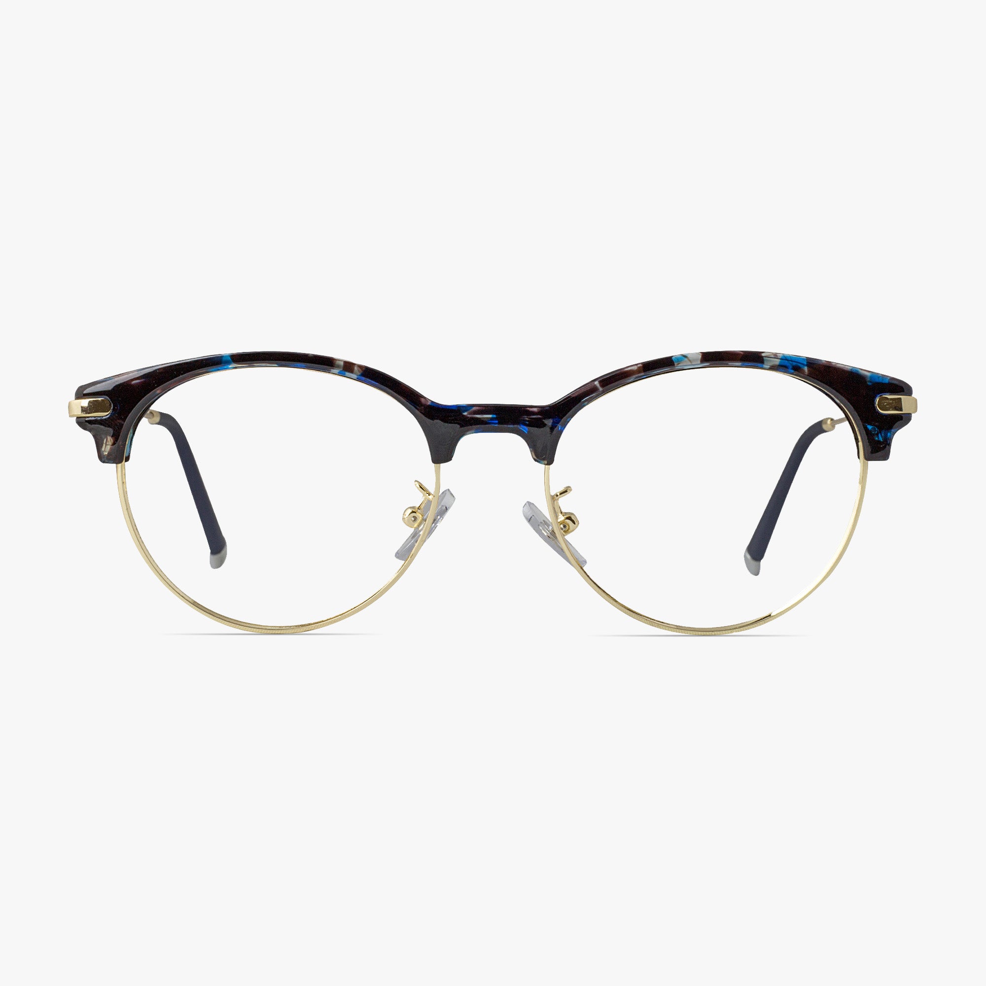 Alex Retro Round Mixed Material Glasses in Blue Tortoise Shell by Framesfoundry - Front View