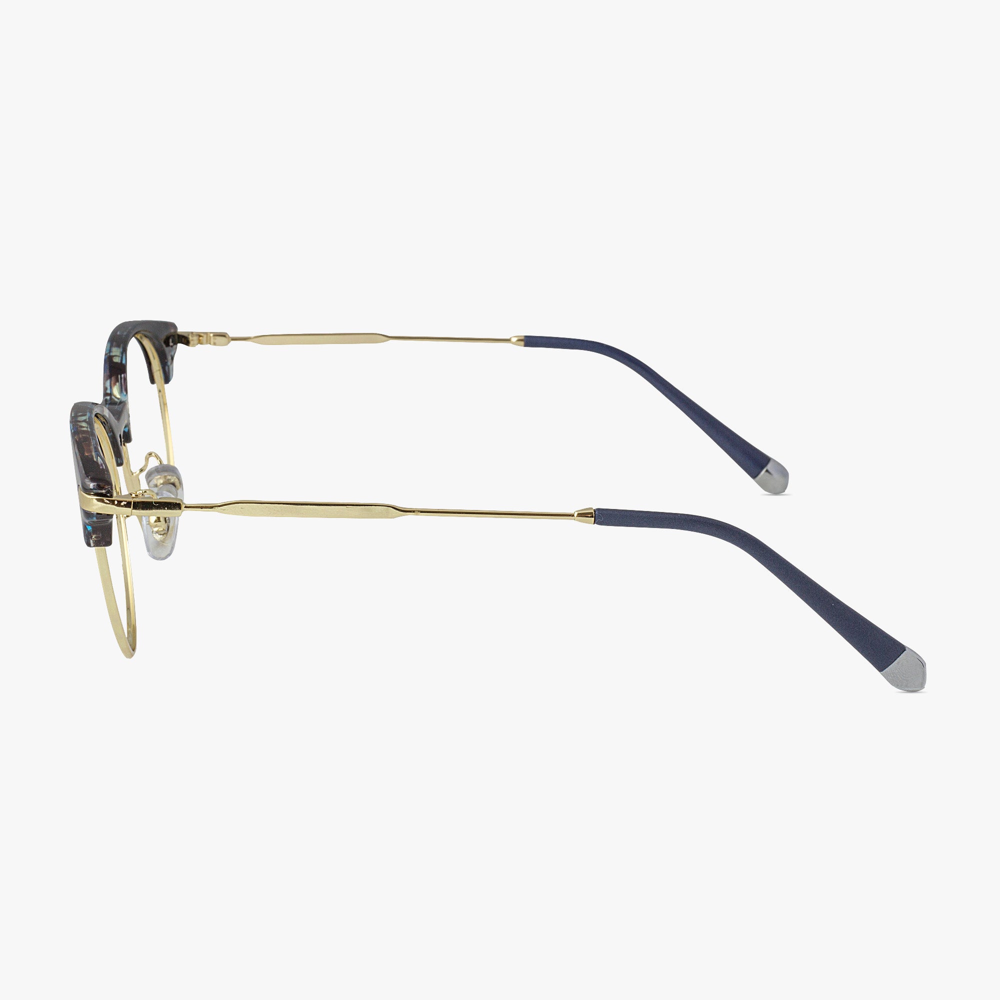 Alex Retro Round Mixed Material Glasses in Blue Tortoise Shell by Framesfoundry - Side View