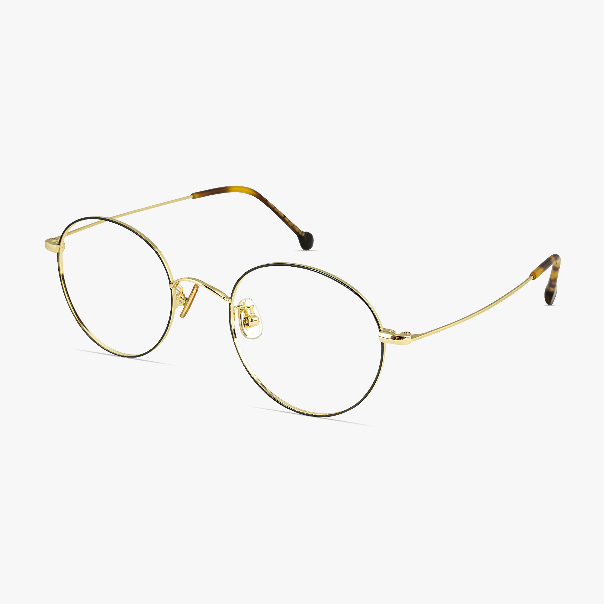 Simone Black Gold Round Glasses for men and women from FramesFoundry – Angle View