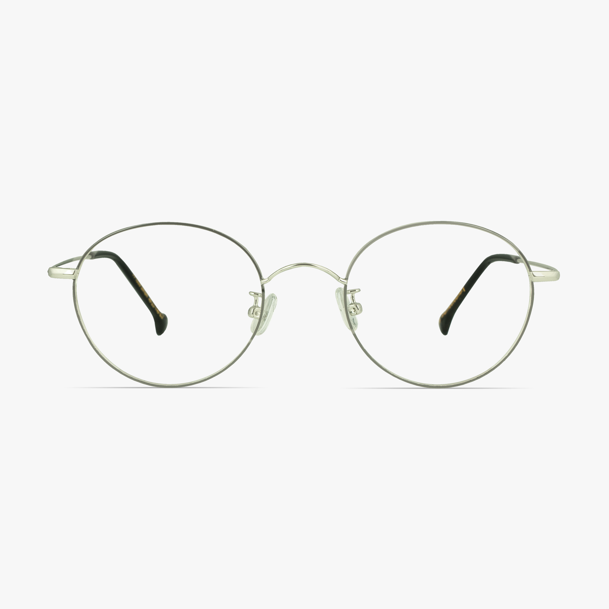 Side View - Simone Black Silver Round Glasses for women from FramesFoundry – Front View