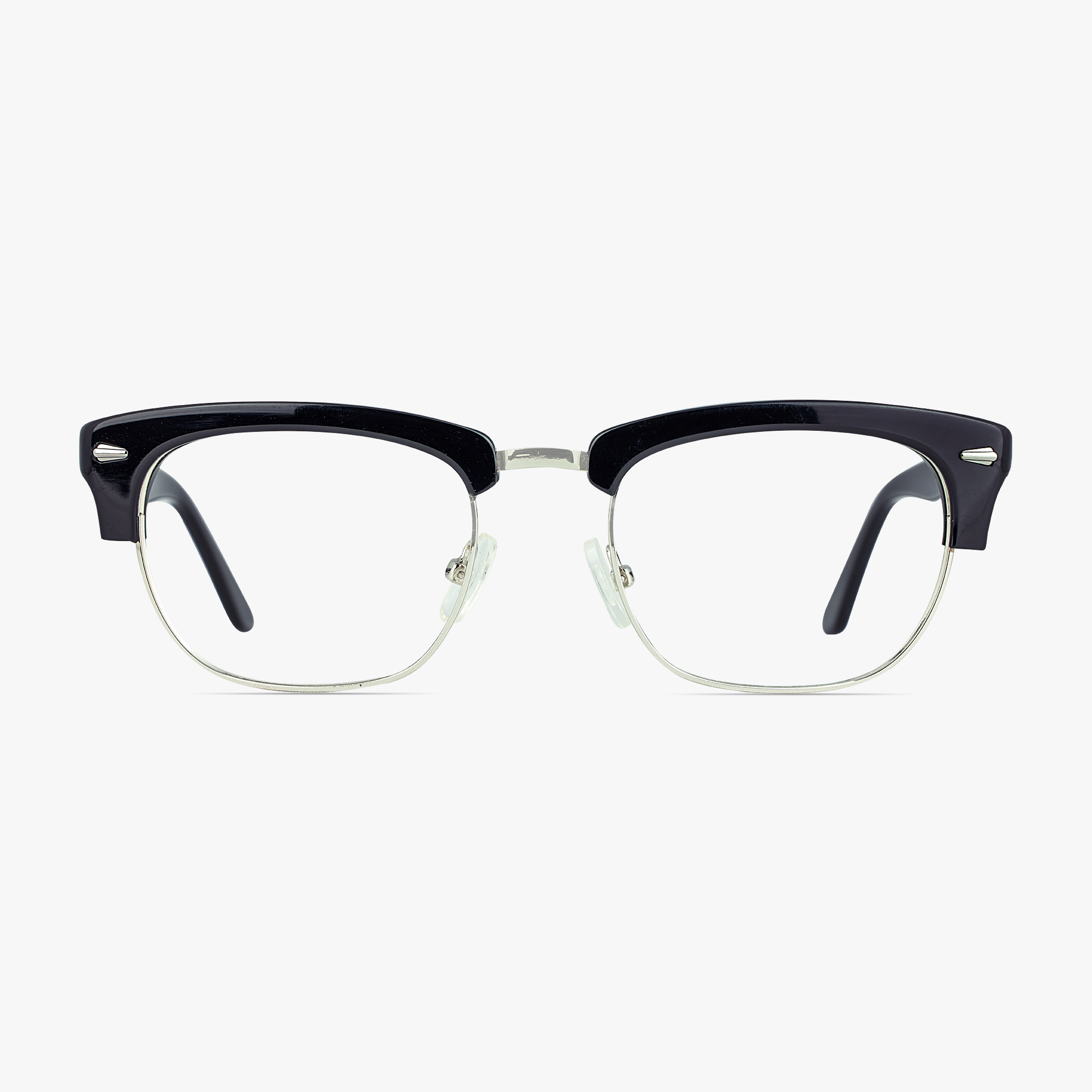 Grant Retro Black Silver Glasses for Men by Framesfoundry - Front View