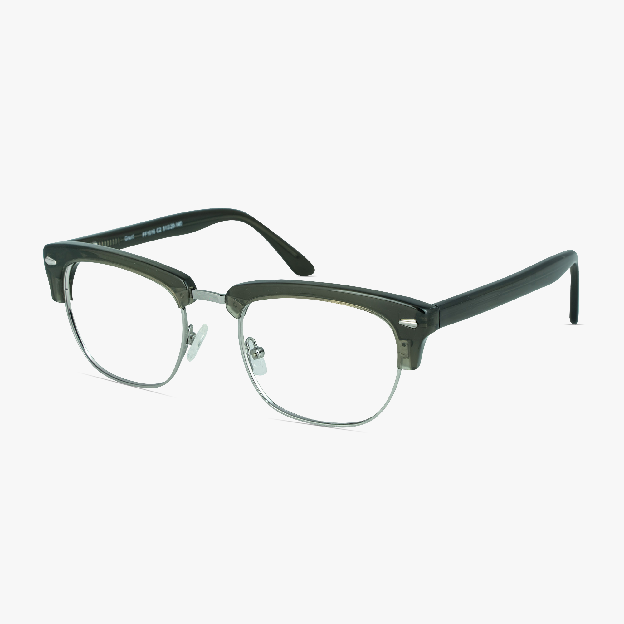 Grant Retro Gunmetal Mixed Material Glasses for Men by Framesfoundry - Angle View
