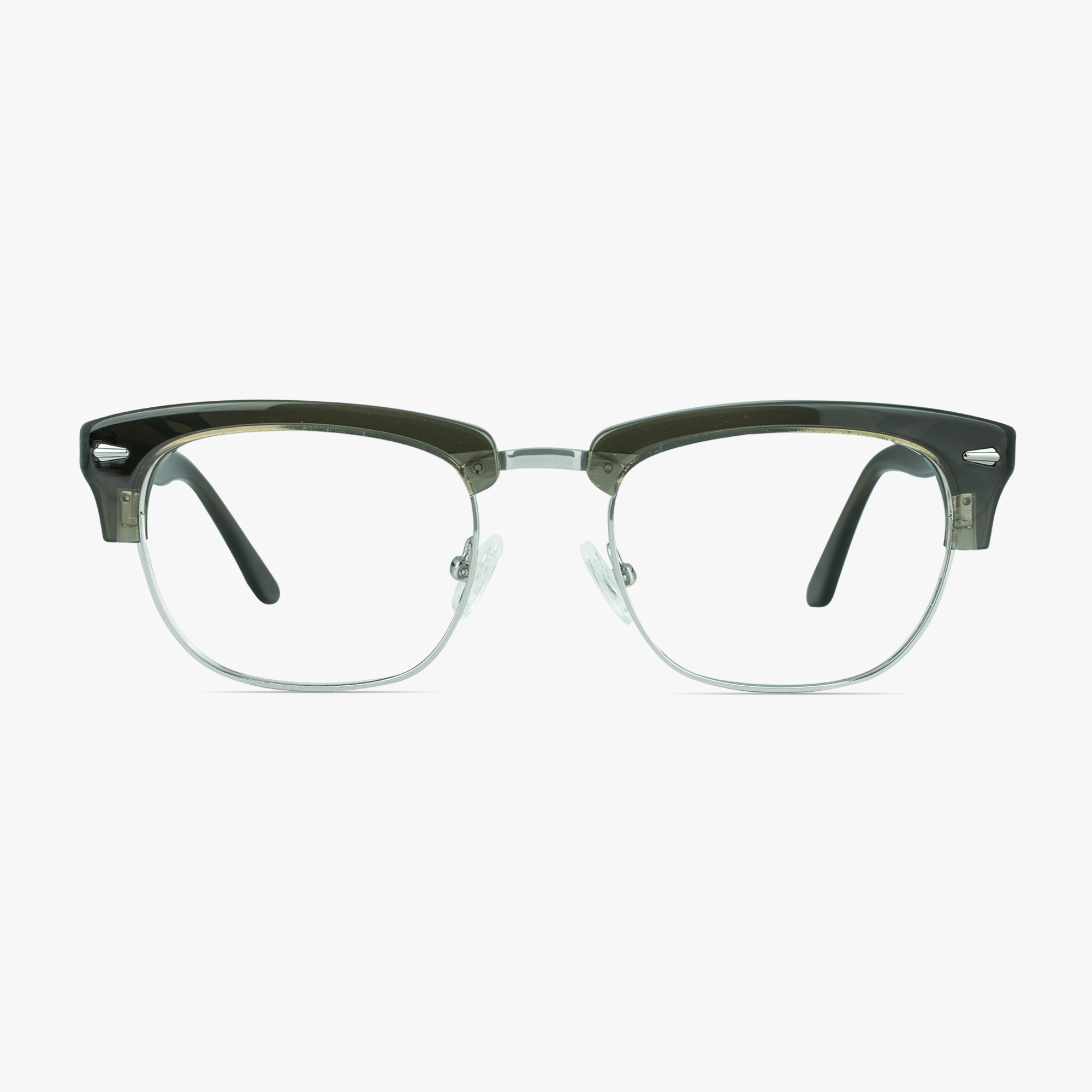 Grant Retro Gunmetal Mixed Material Glasses for Men by Framesfoundry - Front View
