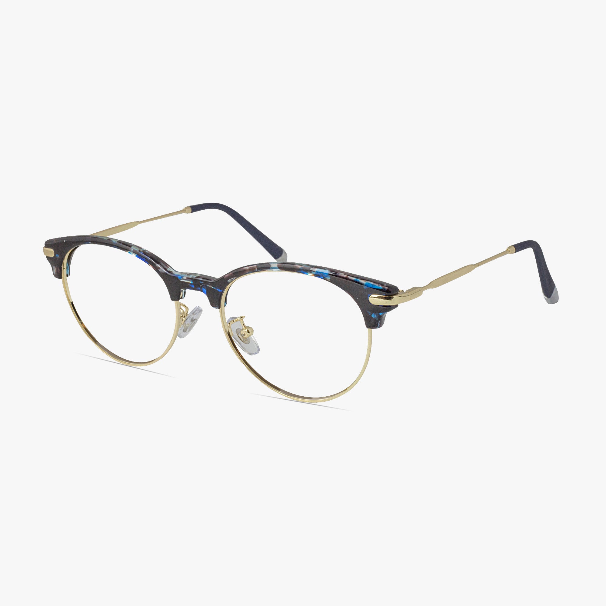 Alex Retro Round Mixed Material Glasses in Blue Tortoise Shell by Framesfoundry - Angle View