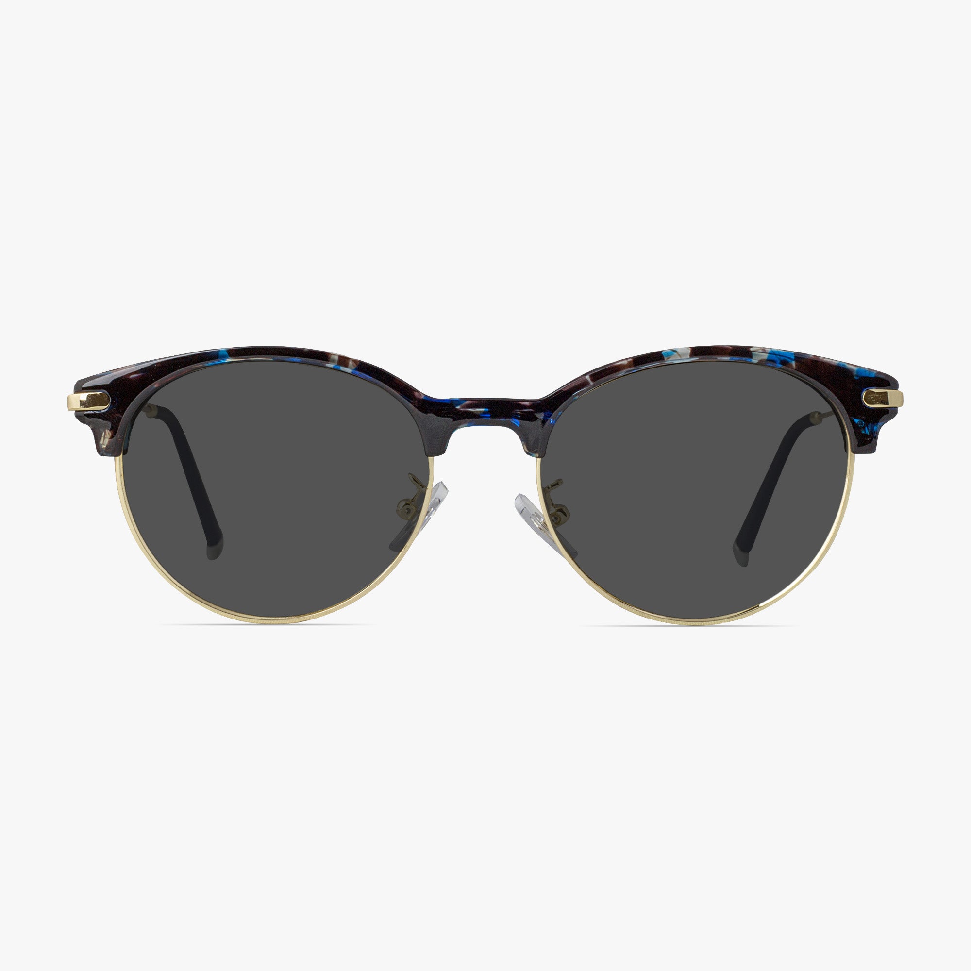 Alex Retro Round Mixed Material Glasses in Blue Tortoise Shell by Framesfoundry - Sunglasses Front View