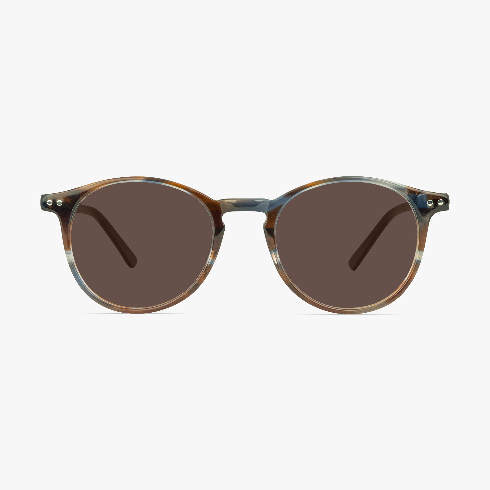 Liverpool Dark Brown Mottle Round Sunglasses for Men and Women from Framesfoundry - Front View