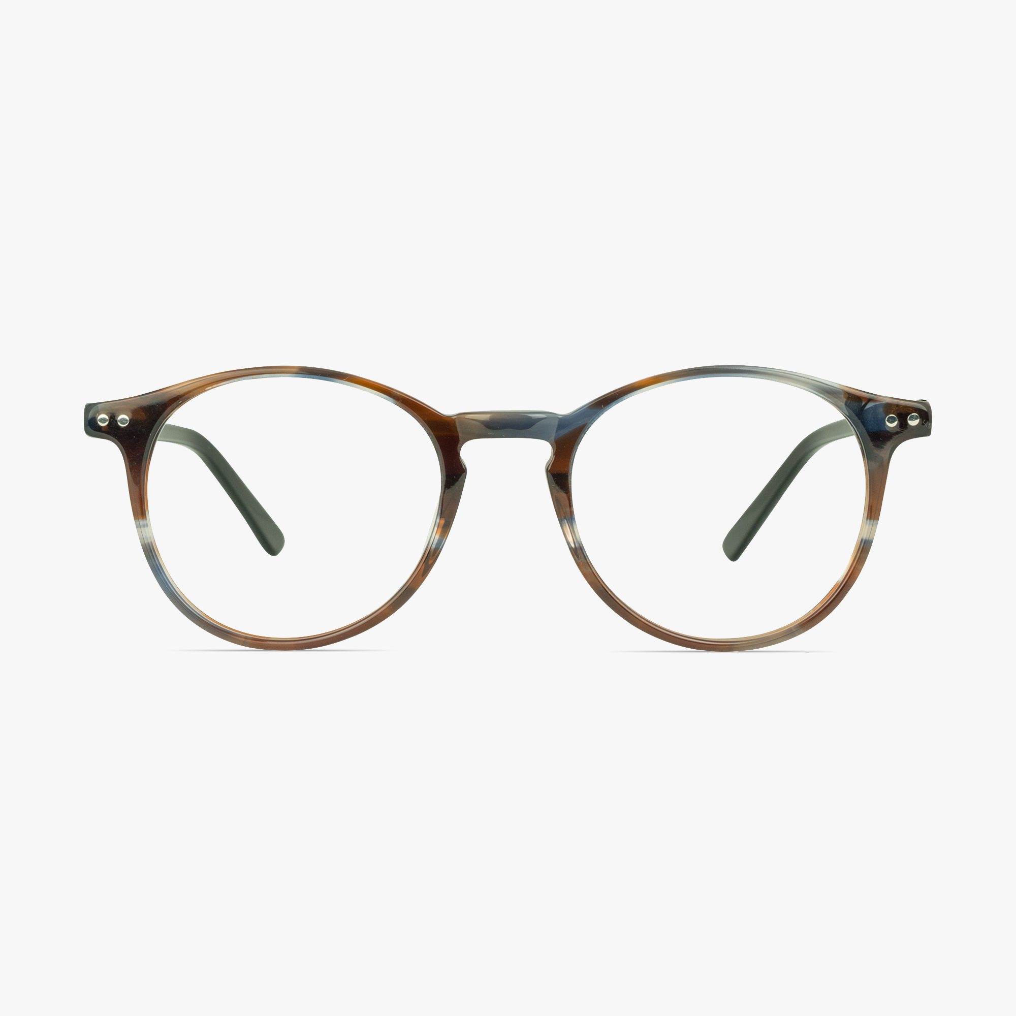 Liverpool Dark Brown Mottle Round Glasses for Men and Women from Framesfoundry - Front View