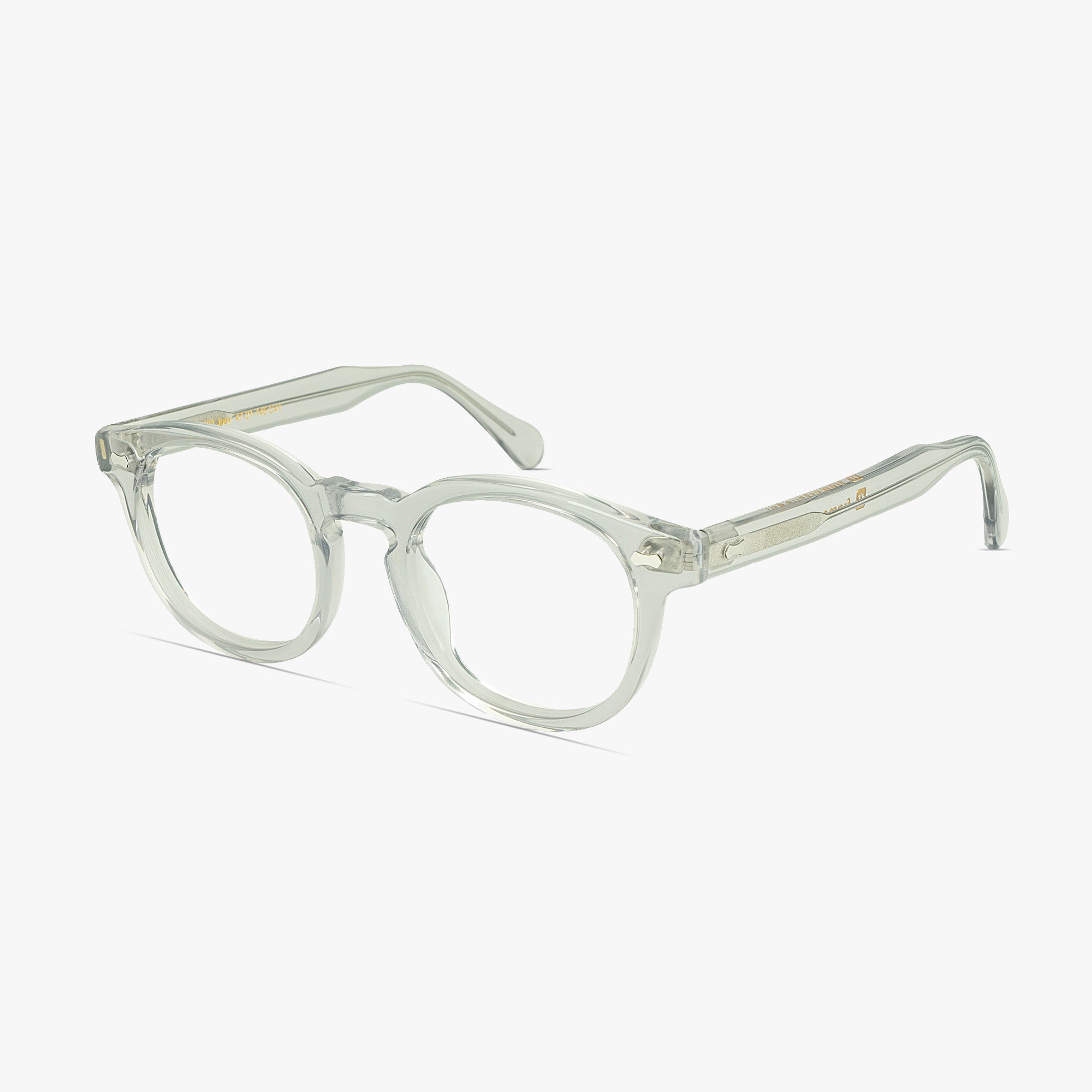 Joey Crystal Clear Round Glasses for Men or Women from Framesfoundry - Angle View