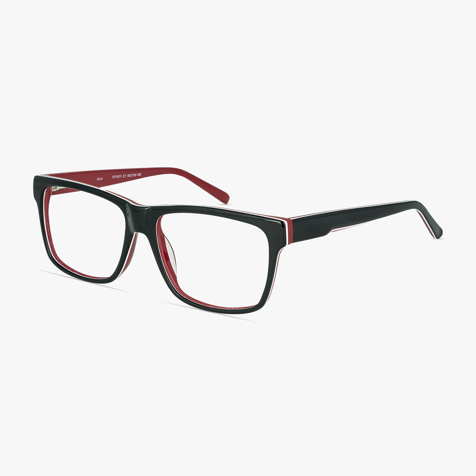 Kem Square Black Red Glasses for men and women from FramesFoundry – Angle View