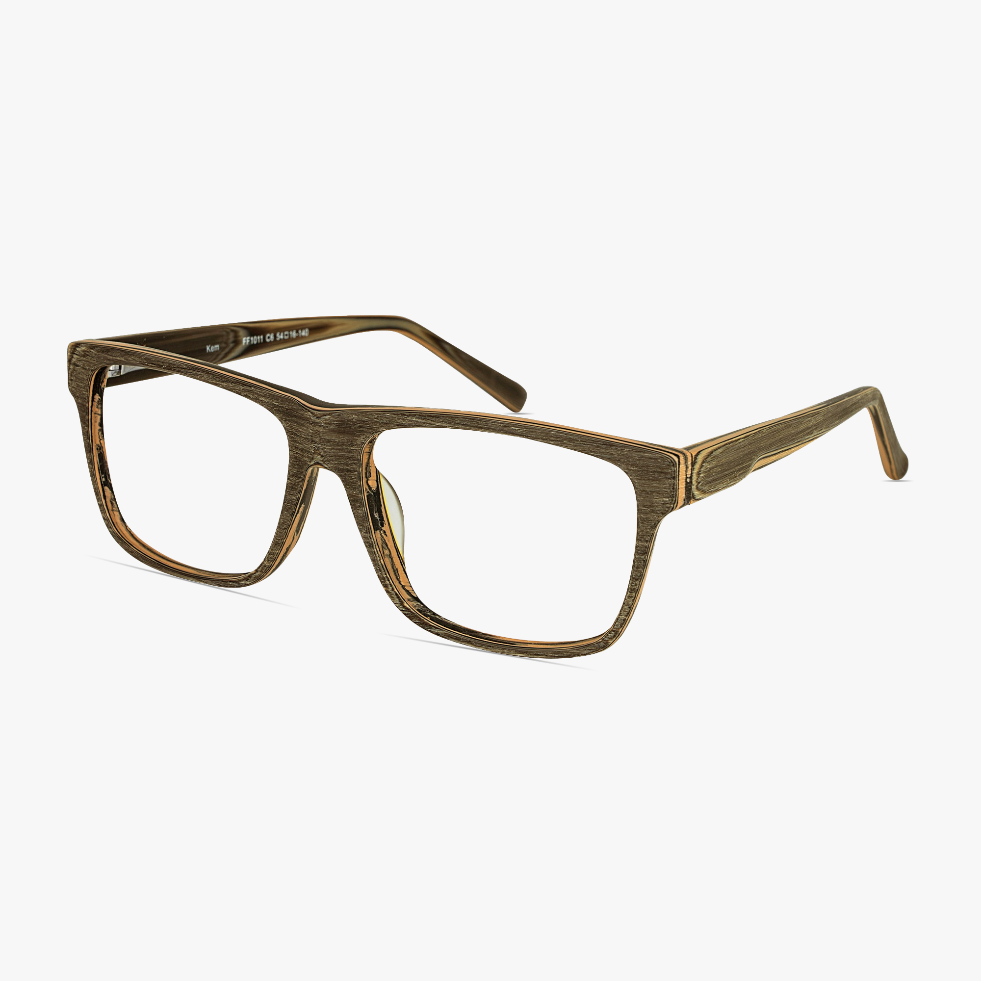 Kem Square Dark Wood Grain Glasses for men and women from FramesFoundry – Angle View