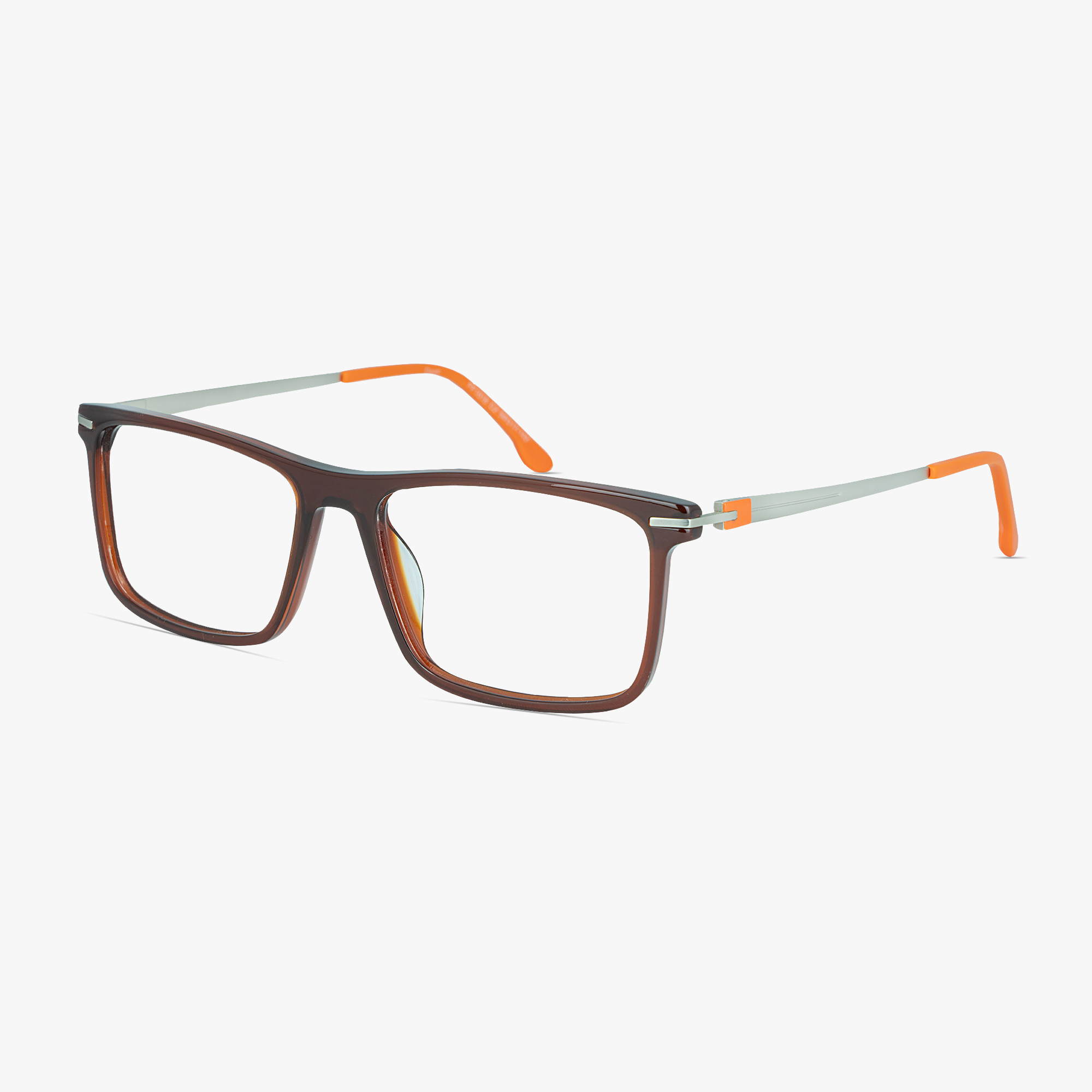 Dean Rectangular Brown Mixed Material Glasses for Men From Framesfoundry - Angle View
