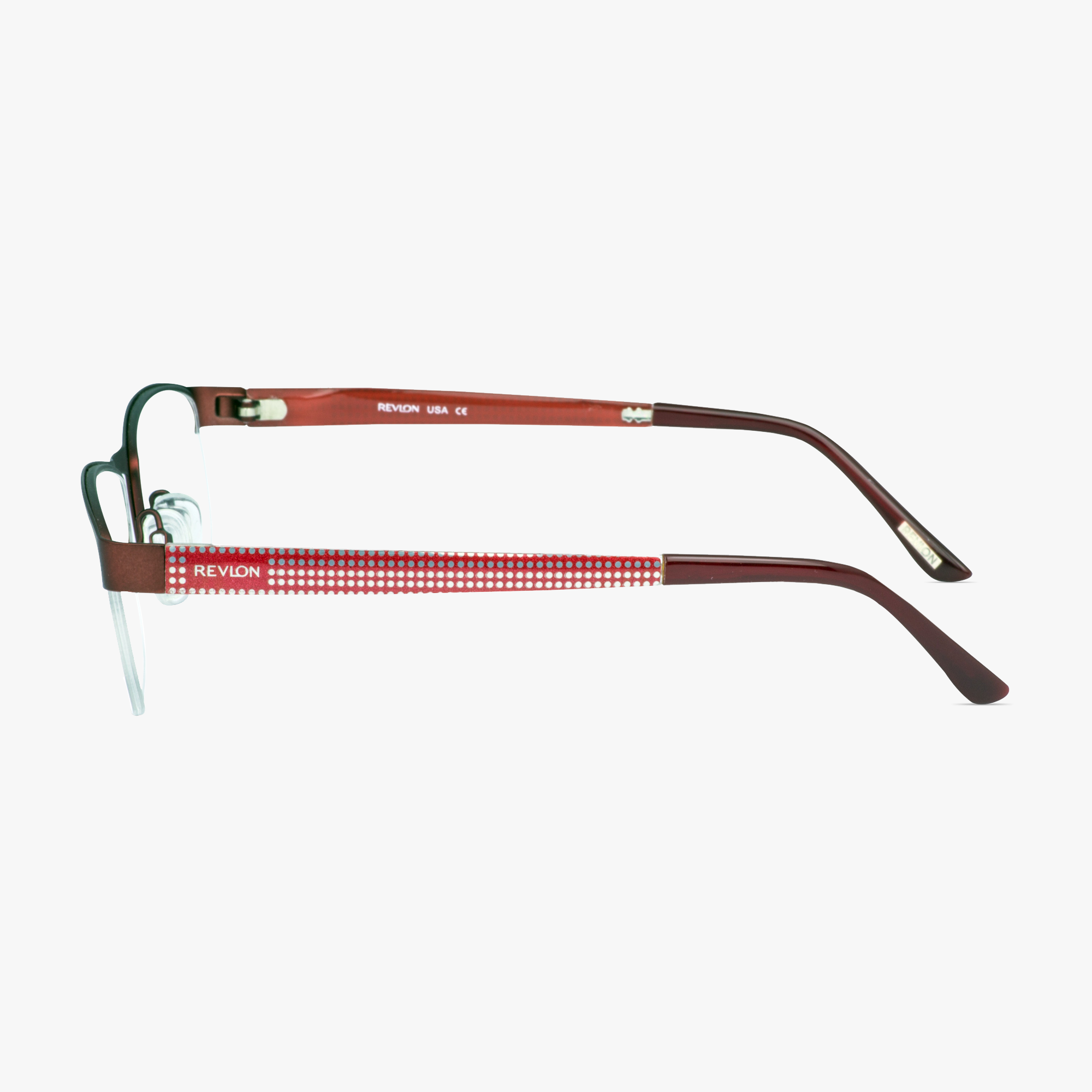 Revlon RV1331 Red Semi-Rimless Glasses for  Women by FramesFoundry - Side View