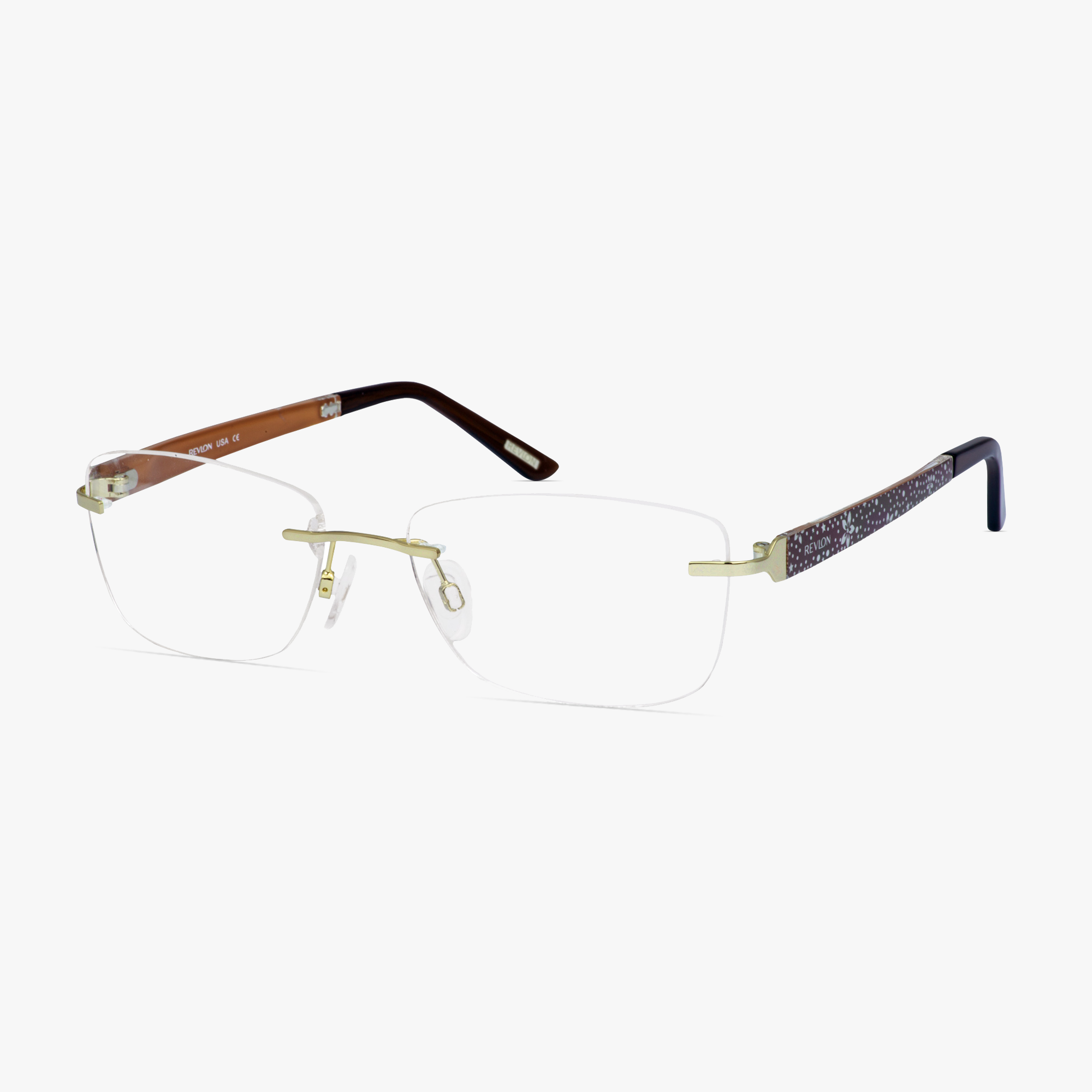 Revlon RV1385 Gold Rimless Glasses for Women by FramesFoundry - Angle view