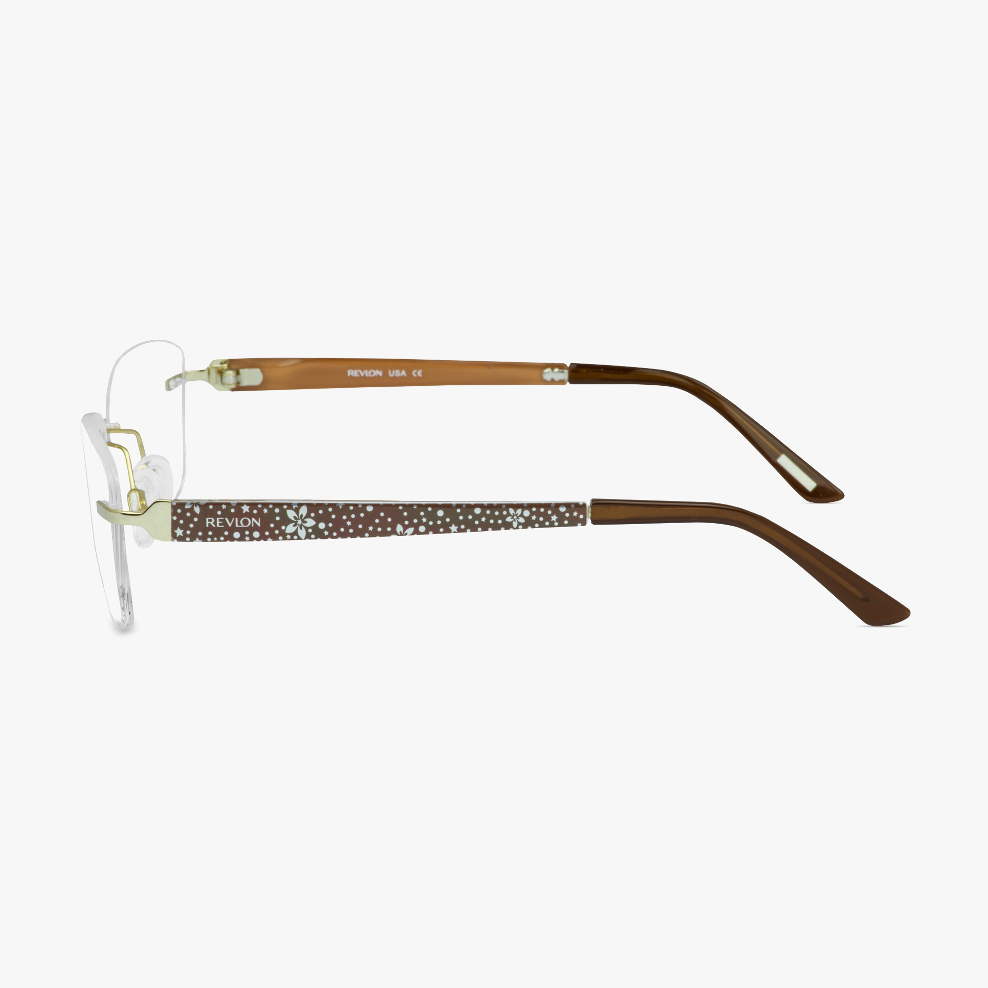 Revlon RV1385 Gold Rimless Glasses for Women by FramesFoundry - Side view